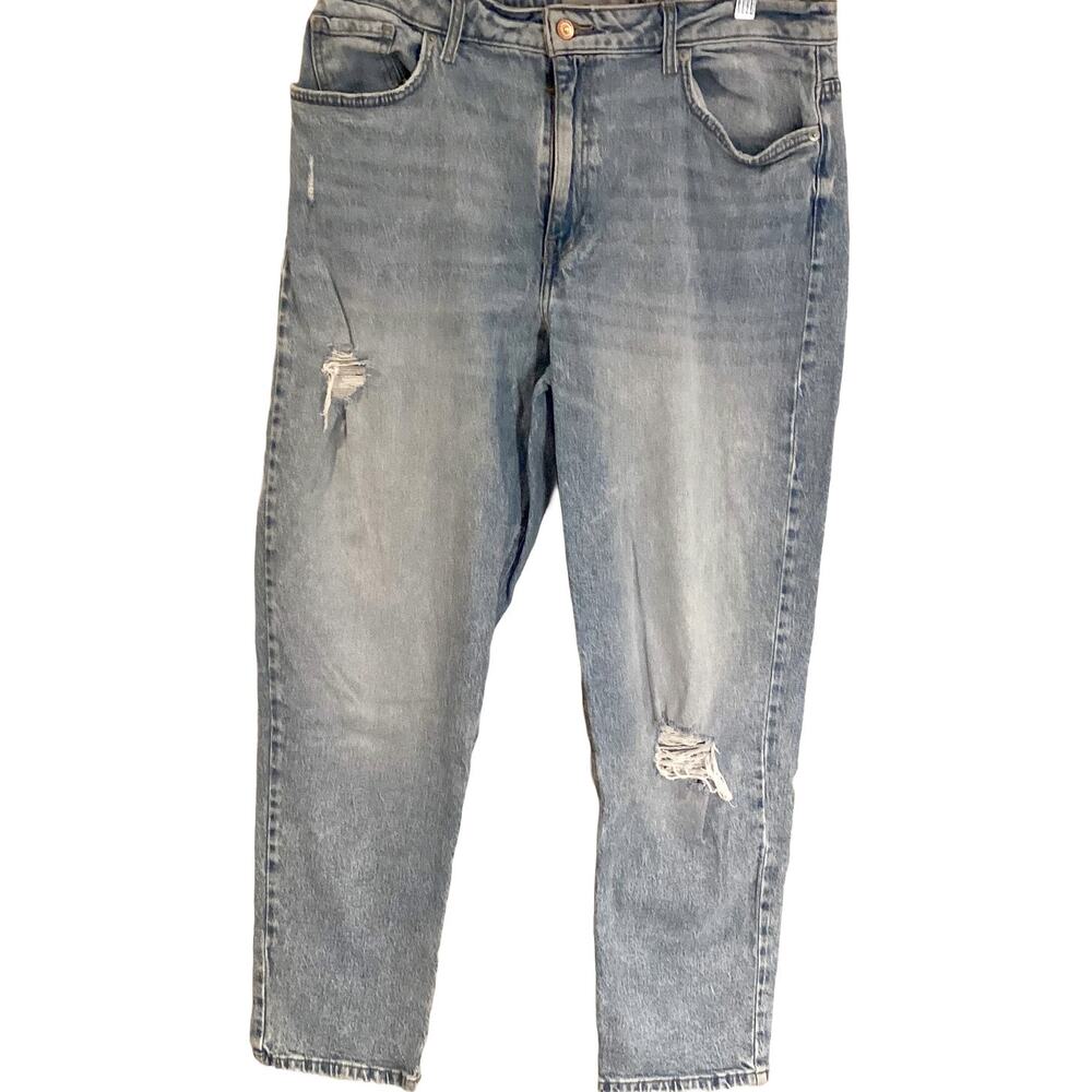 NEW LOOK TORI Straight Leg Mom Jeans Distressed Light Blue Wash Women's 12